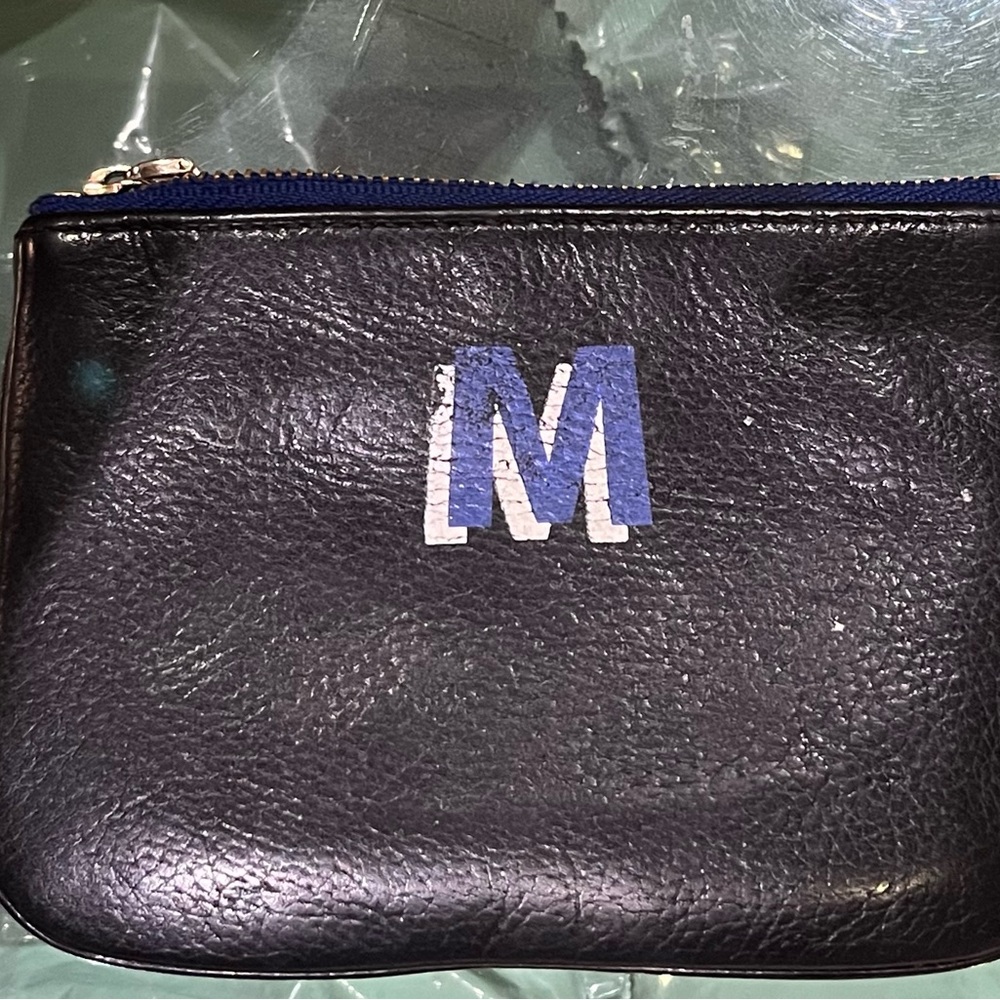 Rebecca Minkoff Black Leather Initial M Zip Pouch.